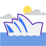 Illustration of the Sydney Opera House on the water.